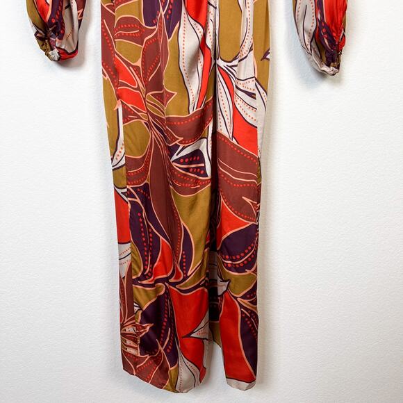 Anthropologie Floral Printed Satin Long Sleeve Wrap Midi Dress Size Small - Picture 7 of 11